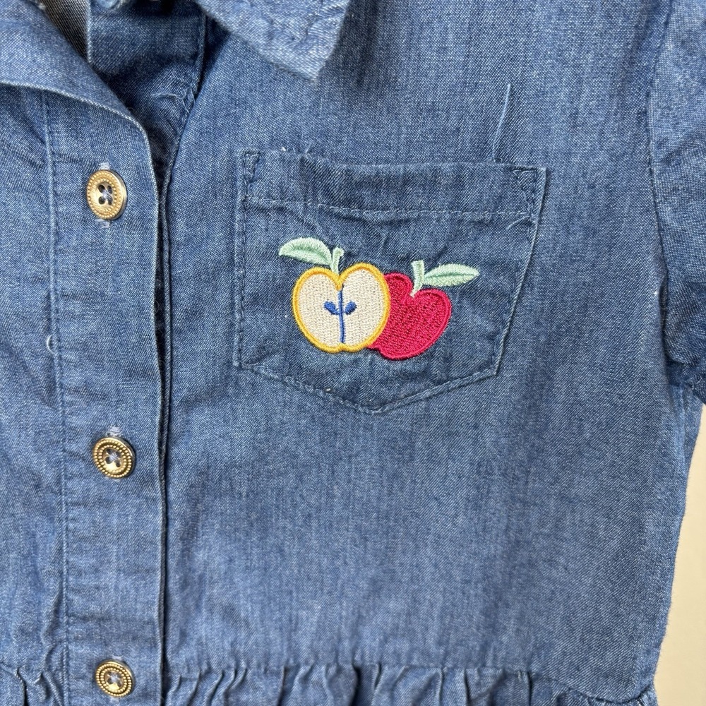 Cynthia Rowley Girls Blue Denim Look‎ Dress Apple Size Small Button Front School - Picture 3 of 5